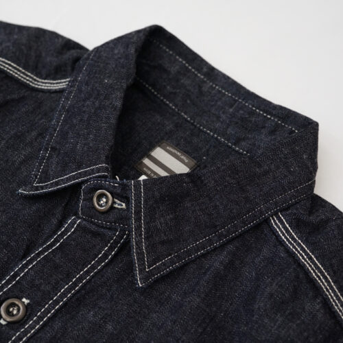 シャツの襟をバンドカラーにリメイク（お直し）｜MOMOTARO JEANS（桃太郎ジーンズ） 出陣 デニムシャツ